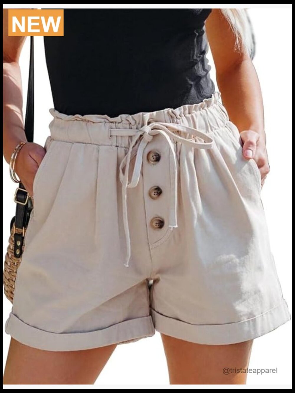 High Waist Drawstring Cotton Shorts with Pockets Summer Trendy